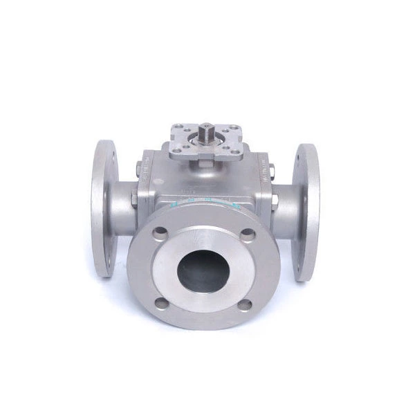 Small Full Port 3 Way Flanged Ball Valve Square Body with Mounting Pad