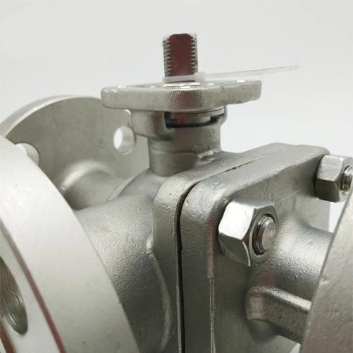 Small Full Port 3 Way Flanged Ball Valve Square Body with Mounting Pad 0