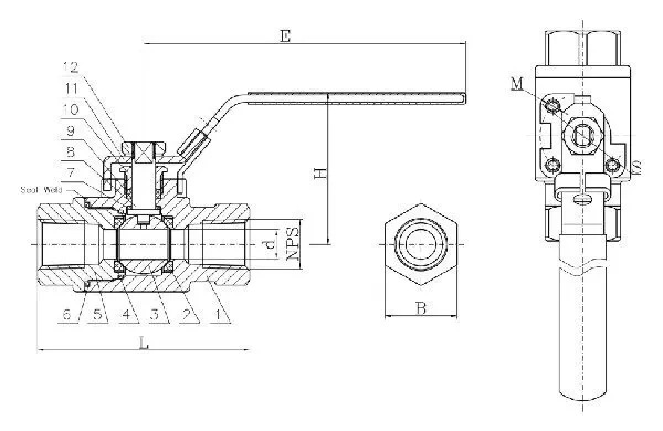 2 Piece Ball Valve, A216 WCB, 1-1/2 IN, 3000 PSI, Seal-Weld