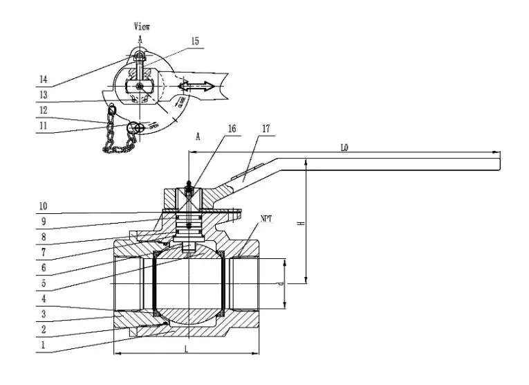 2PC Oilfield Ball Valve, Carbon Steel, 5000 PSI, NPT & LP