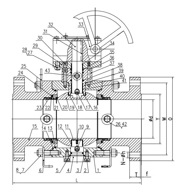 ASTM A105N Trunnion Mounted Ball Valve, API 6D, RF, Gearbox